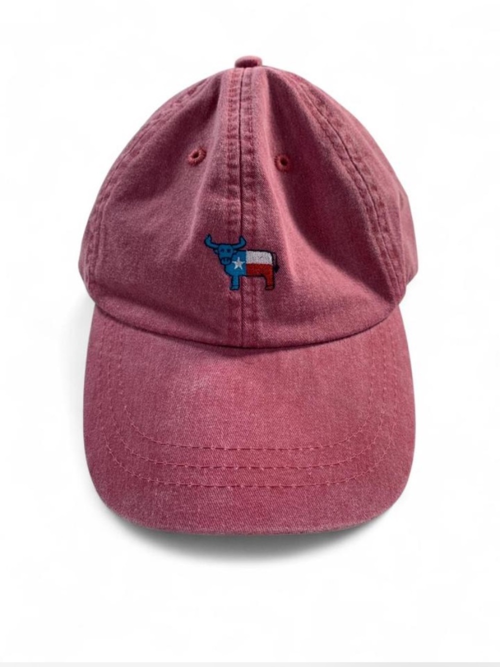Adam’s Red Washed Embroidered Longhorn Texas Flag Motif 100% Cotton Baseball Hat